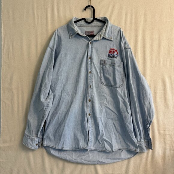 Electronic Arts EA Sports Western Classic Vintage Button Shirt Light Blue Denim - Picture 1 of 7